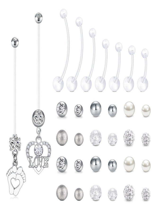 DJCIW 14G CZ Pregnancy Belly Button Rings, Flexible Clear Acrylic Navel Rings for Pregnant Women and Maternity Sports, Comfortable Piercing Retainer, Customizable Long Bars 10-38mm with Replacement Balls - Image 1